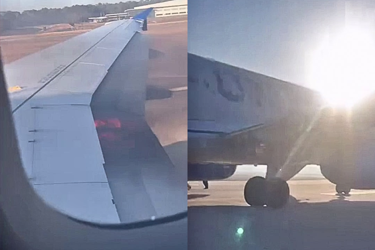United Airlines plane catches fire on runway, passengers evacuated.