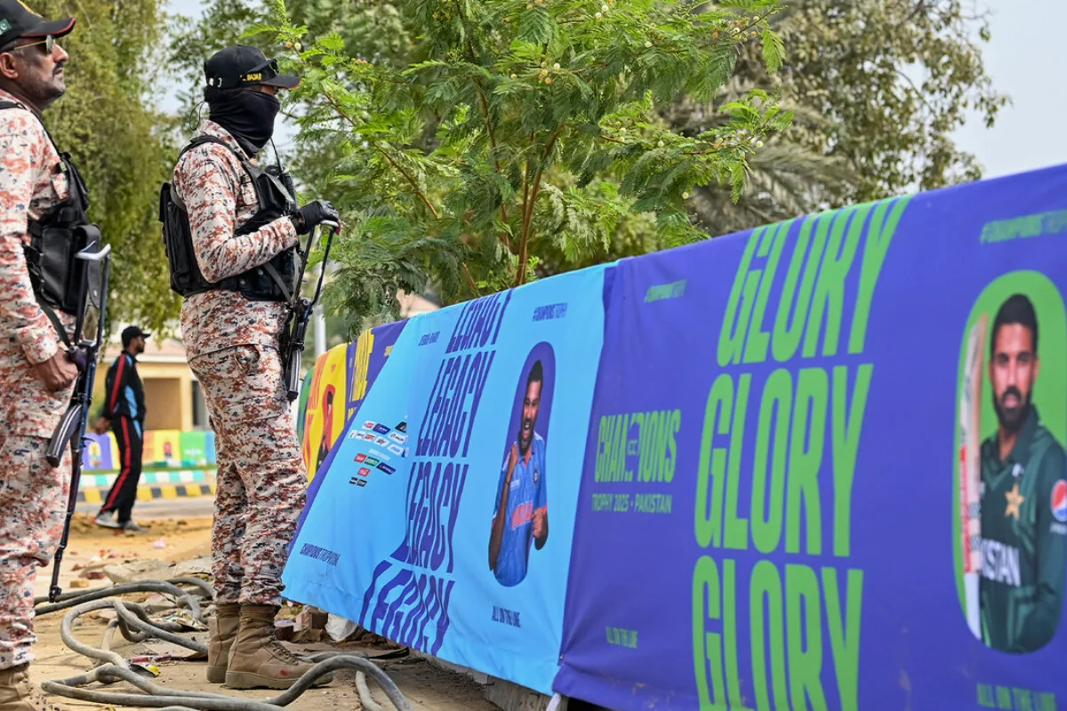 Security personnel deployed at a stadium in Pakistan as the country remains on high alert ahead of the ICC Champions Trophy 2025.