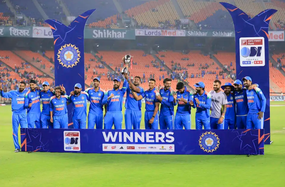 India celebrated as they crushed England by 142 runs, clinching a 3-0 series sweep.